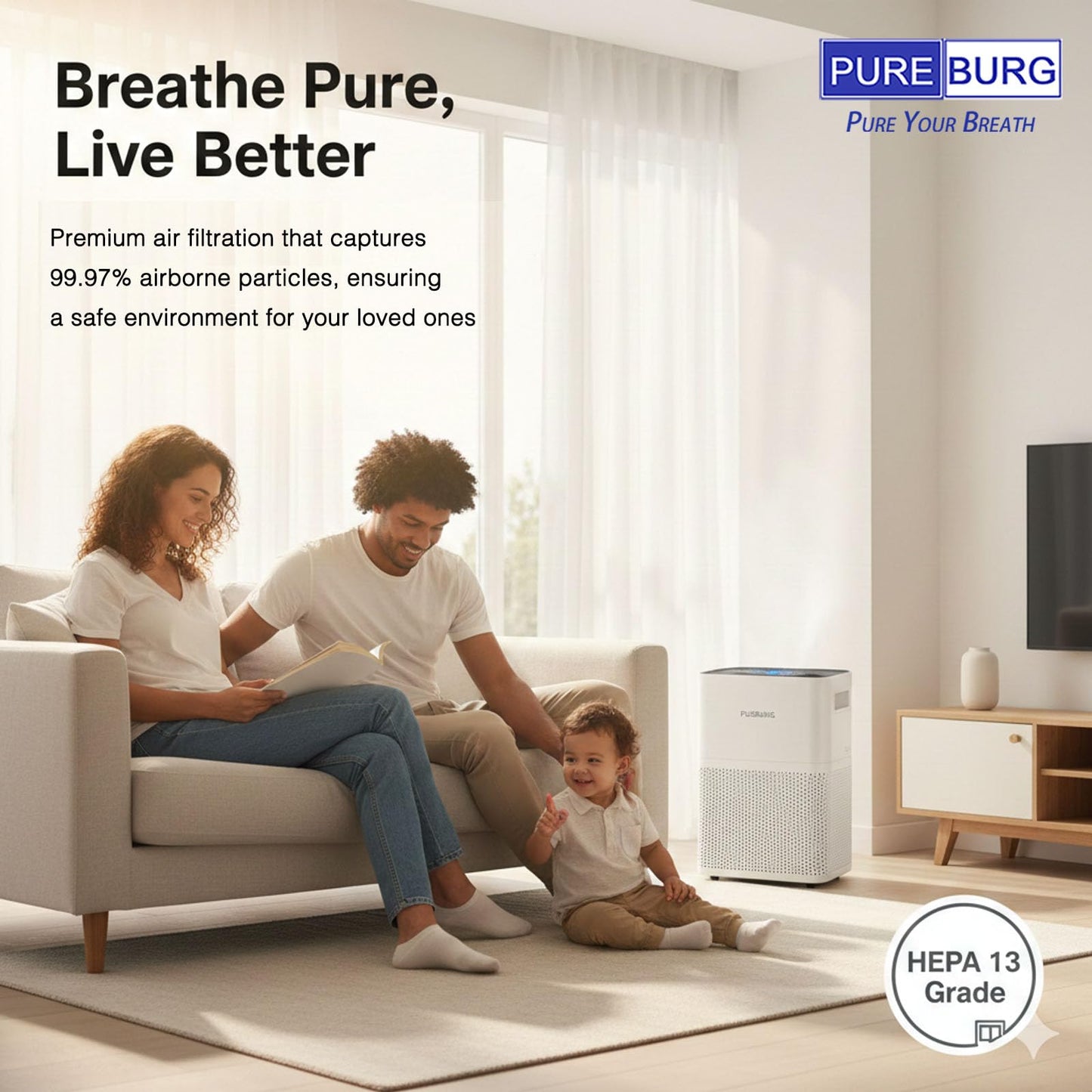 PUREBURG FLT5600 Replacement Filter Set Compatible with GermGuardian AC5600WDLX AC5600W AC5600WFL Air Purifier FLT56CB4 Filter N, Pack of 2, H13 True HEPA Activated Carbon