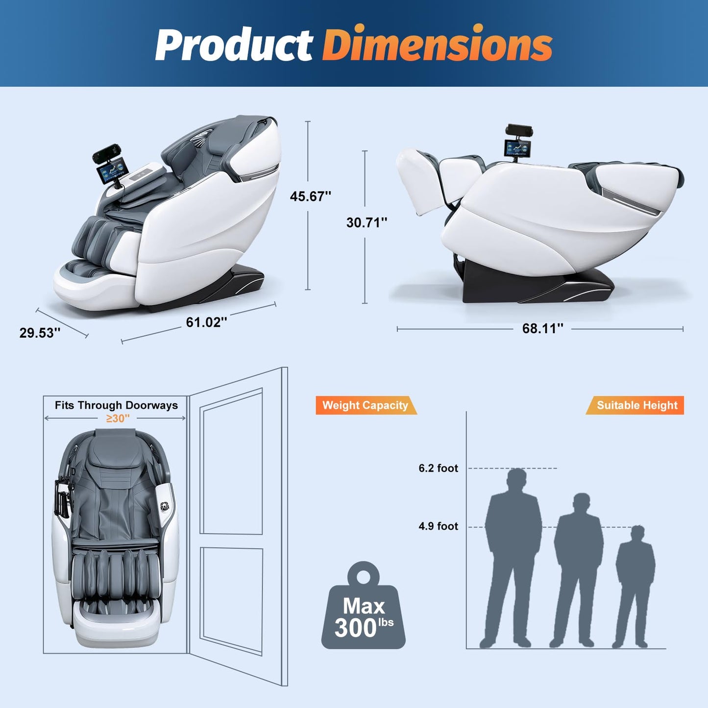 KTENTITO Massage Chair Full Body, 2026 Zero Gravity SL-Track Shiatsu Massage Chairs Recliner with AI Voice, LED Backlight Remote Control, Waist & Calf Heating Phone Controller and Holder G6 White Grey