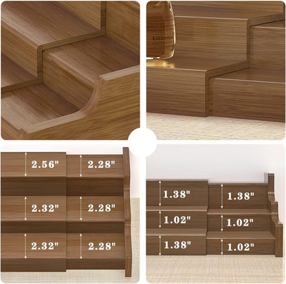 Bamboo Spice Rack Cabinet Organizer, 3 Tier Wooden Expandable Walnut Display Shelf