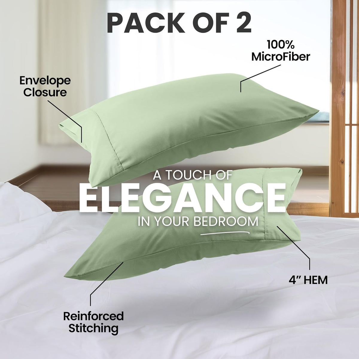 Utopia Bedding King Pillow Cases - Soft Brushed Microfiber - 2 Pack, 20 X 40 Inches, Sage Color