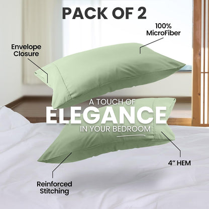 Utopia Bedding King Pillow Cases - Soft Brushed Microfiber - 2 Pack, 20 X 40 Inches, Sage Color