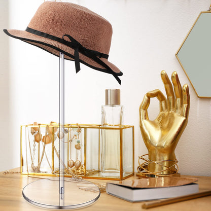 Chunful 4 Sets Acrylic Hat Stand Holder Wig Display Rack Clear Pedestal Stand Baseball Hat Rack Round Acrylic Risers for Tabletop Display Watch Jewelry(12 Inch)