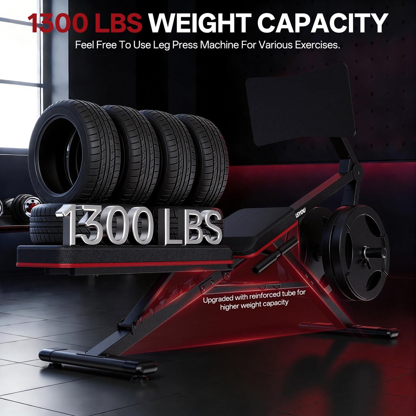 PASYOU Leg Press Machine for Home Gym – Adjustable Foot Plate Weight Bench with Leg Extension, Compact Footprint Workout Bench for Glutes, Quads & Hamstrings, Compatible with 1'' and 2'' Weight Plates