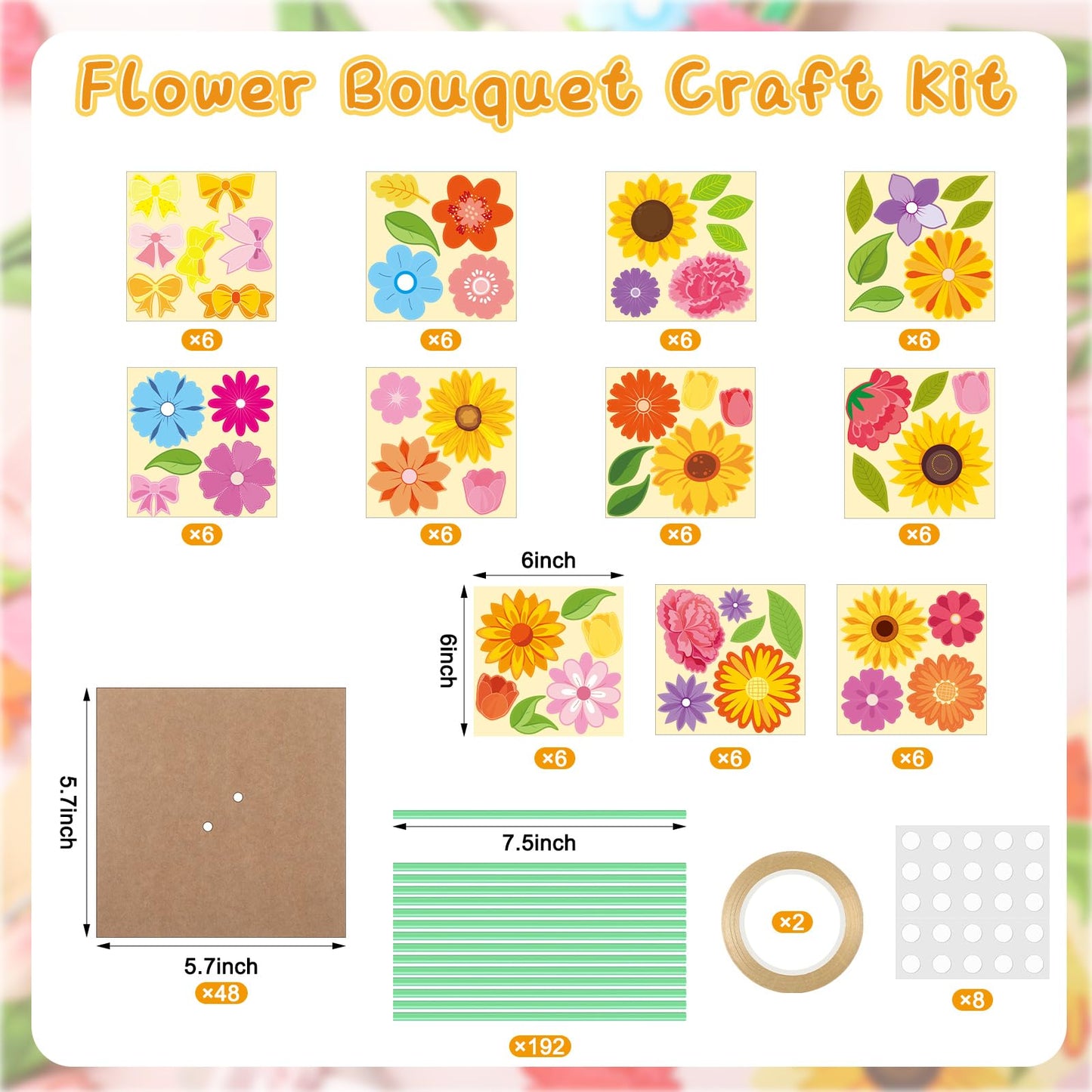 Motipuns 48 Set Flower Bouquet Craft Kit DIY Flower Mother's Day Paper Crafts Floral Bouquet Gifts Teacher Thankful Making Kit for Mothers Day Graduation Classroom Decoration Home School Activity
