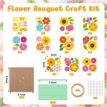 Motipuns 48 Set Flower Bouquet Craft Kit DIY Flower Mother's Day Paper Crafts Floral Bouquet Gifts Teacher Thankful Making Kit for Mothers Day Graduation Classroom Decoration Home School Activity