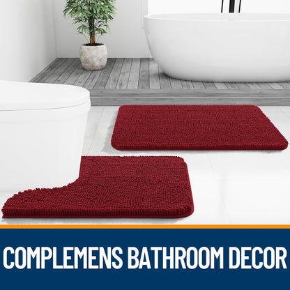 OLANLY Bathroom Rugs - Extra Soft Absorbent Chenille Bath Mats | 36x24, Quick Dry, Machine Washable, Red