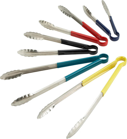 Winco 12" Stainless Steel Serving Tongs with Plastic Handle, Black