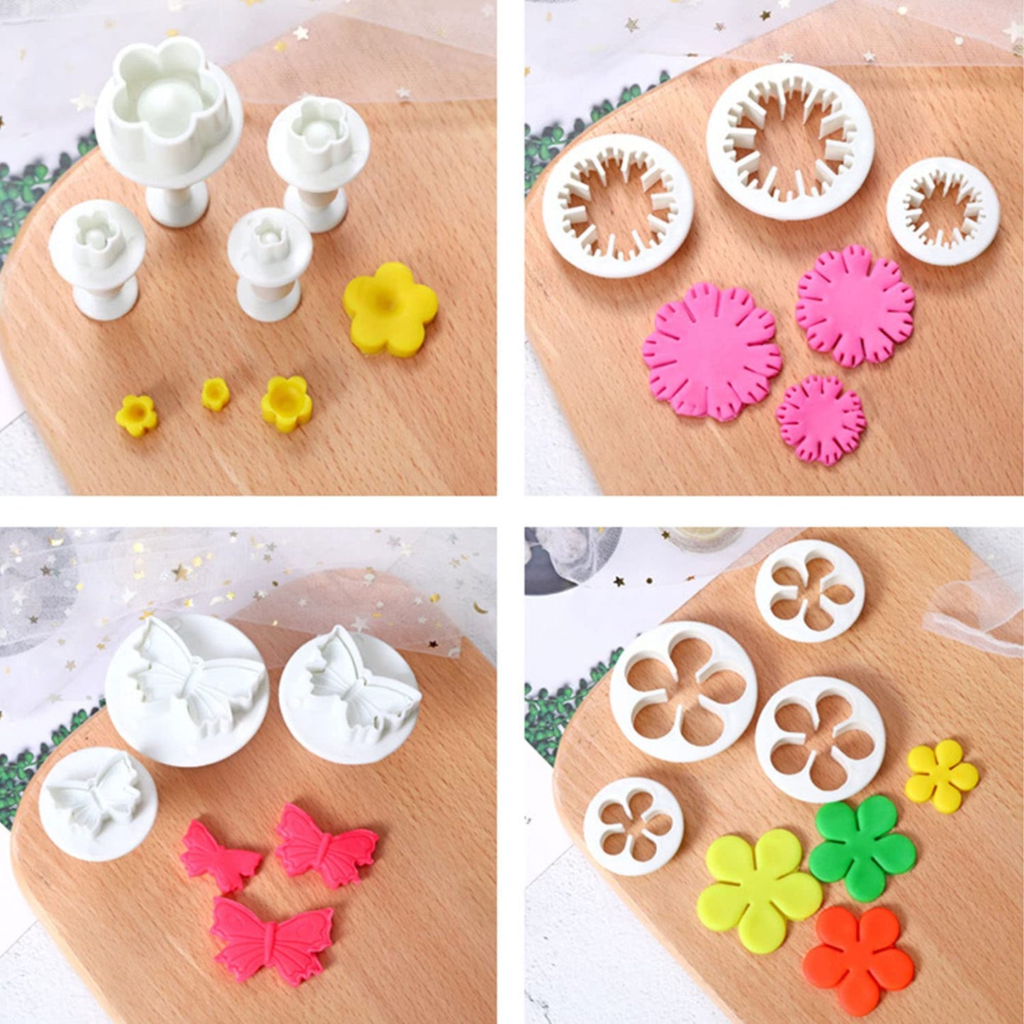 36-piece Flower Fondant Cutters Gum Paste Cookie Stamp Cake Decorating Tool Set - Daisy Leaf Butterfly Heart Plunger Cutter Seal DIY Handmade Clay Embosser Mini Mold Maker