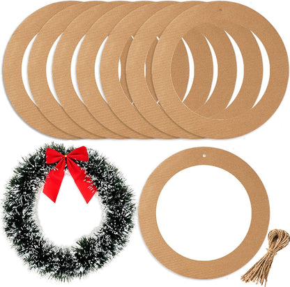 20 Pieces Large Hanging Round Wreaths 12Inch Cardboard Wreath Rings for DIY Crafts Paper Round Circle Christmas Hanging Ornaments Decorations with Hole Twine for Wedding Christmas Valentines Day Decor