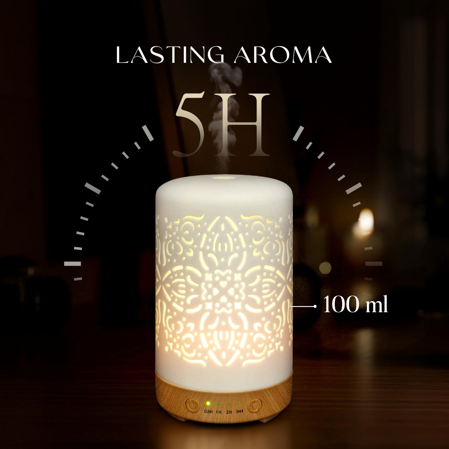 Earnest Living Essential Oil Diffuser White Ceramic Diffuser 100 ml Timers Night Lights and Auto Off Function Home Office Humidifier Aromatherapy Diffusers for Essential Oils
