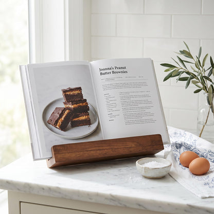 Beautiful Cookbook Stand for Your Kitchen Counter - Solid Wood Stand Easily Keeps Cook or Recipe Books Open for Convenient Cooking - Perfectly Fits Your iPad/Tablet and Enhances Any Kitchen Decor