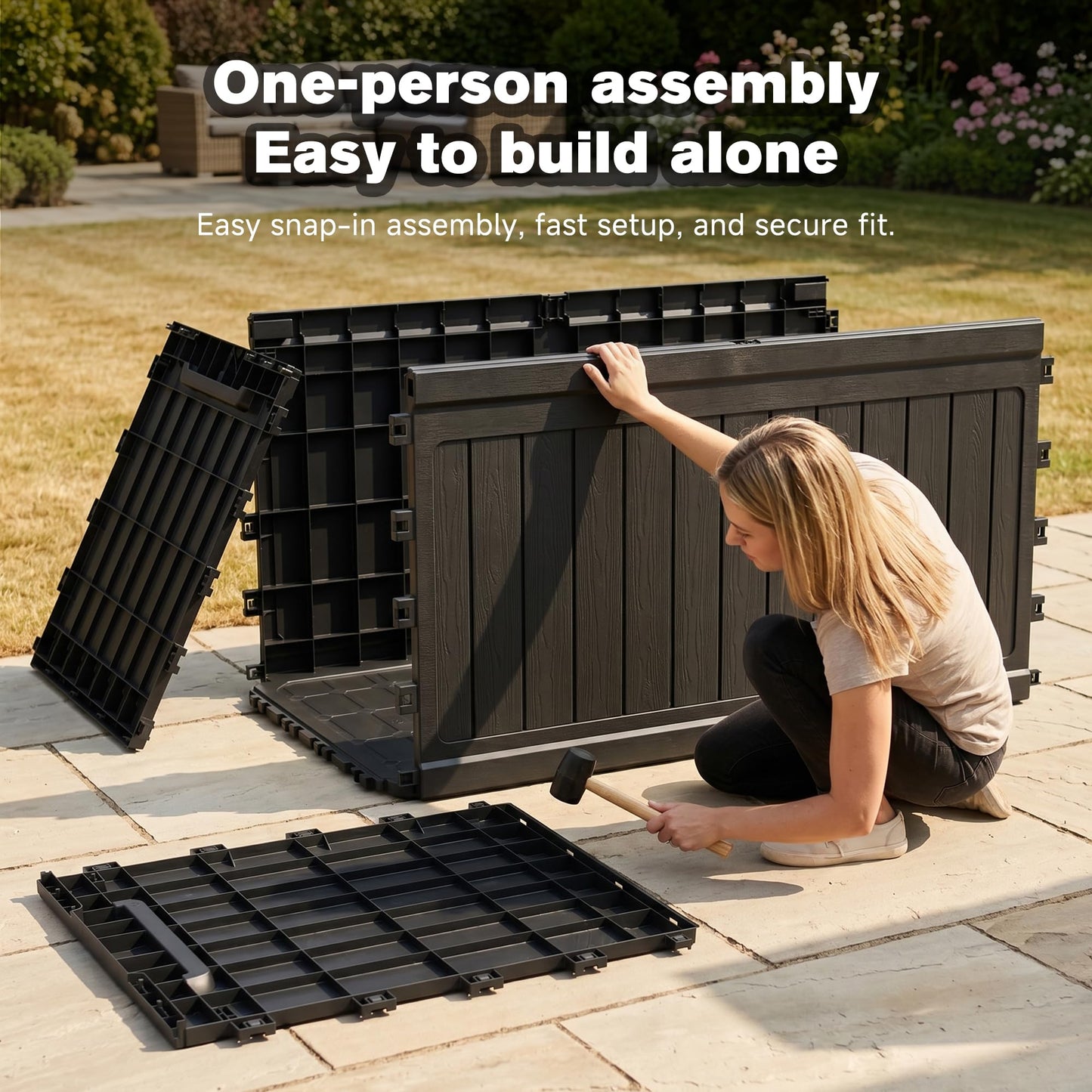 Seeheool 230 Gallon Large Outdoor Storage XXL Deck Box for Patio Furniture, Outdoor Cushions, Garden Tools and Sports/Pools Equipment, Waterproof Resin, Lockable, Black
