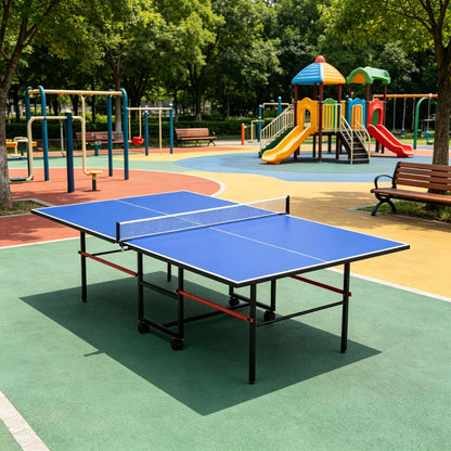 8FT Table Tennis Table with Net, Indoor/Outdoor Professional Ping Pong Table for Kids Adults, Folding Ping Pong Table, Complete Set with Paddles and Balls, School Playground Game Table (Blue)