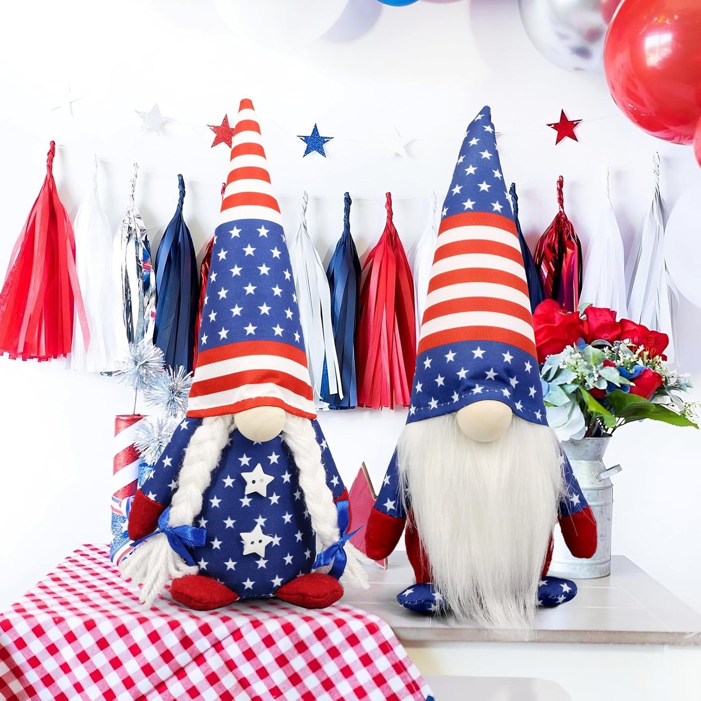 Regine Switzerland Patriotic USA Gnomes - 250th Anniversary Home Decor - Red, White & Blue Figurines for 4th of July Celebrations