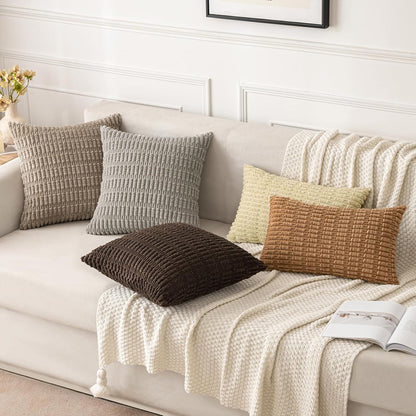 MIULEE Corduroy Throw Pillow Covers - Soft Boho Striped Design | 16x16 Inch for Modern Farmhouse Decor