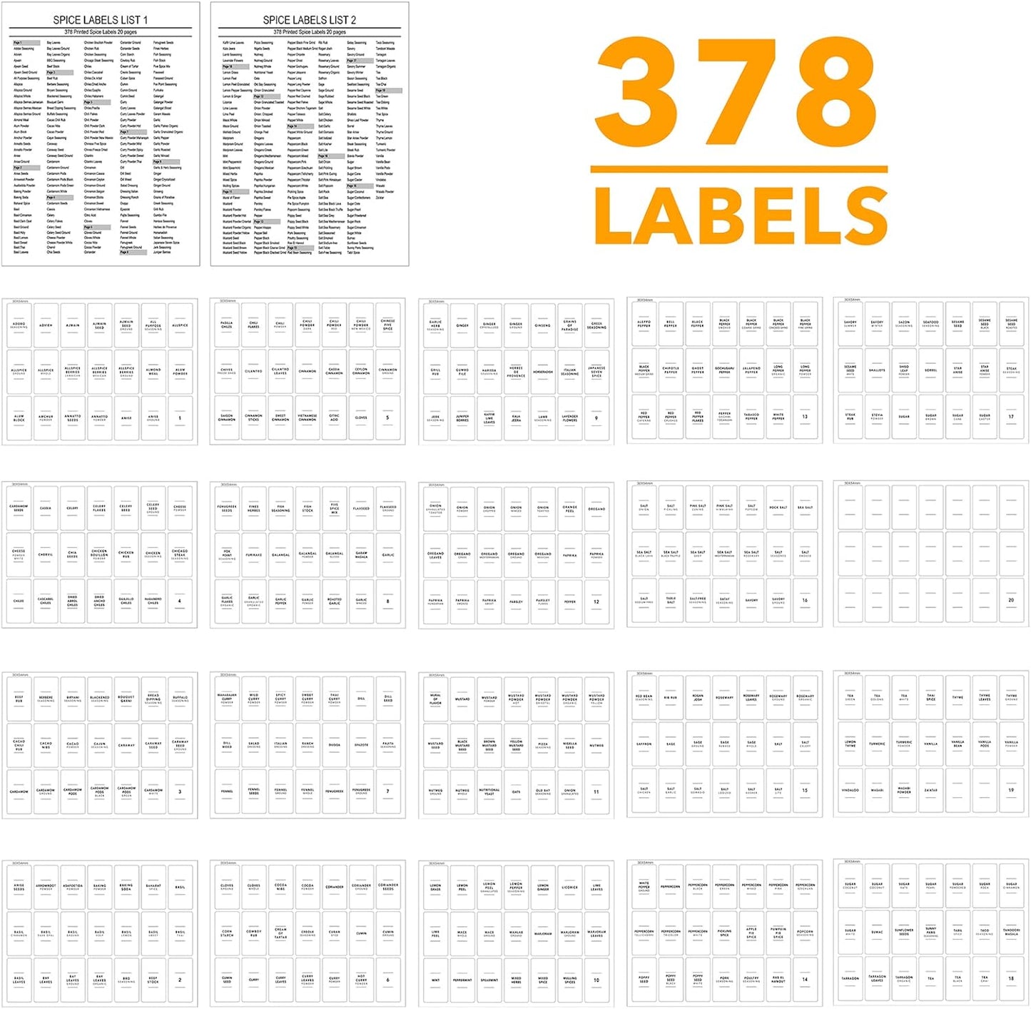 24 378 4 11.25" 17.5" SpaceAid Spice Drawer Organizer with Spice Jars, White Minimalist Spice Labels, Tier Seasoning