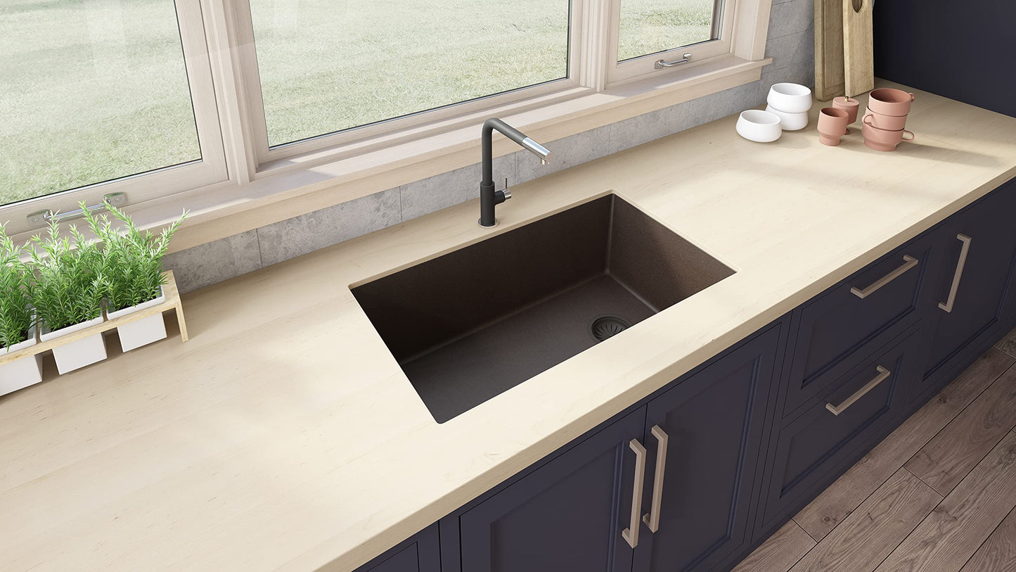 Ruvati 32 x 19 inch epiGranite Undermount Granite Composite Quartz Single Bowl Kitchen Sink - Espresso Brown - RVG2033ES