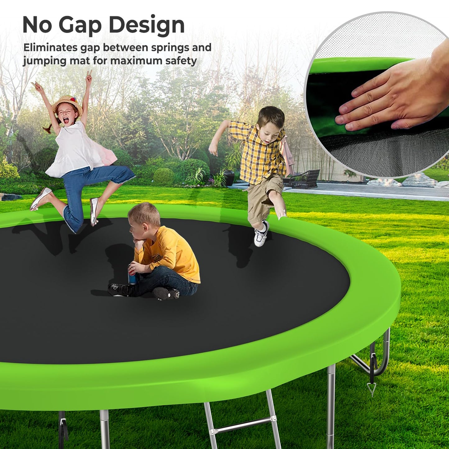 Lyromix Upgraded 12FT Trampoline for Kids and Adults, Large Outdoor Trampoline with Stakes, Light, Sprinkler, Basketball Hoop and Net, Capacity for 5-8 Kids and Adults