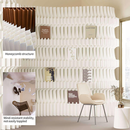 Paper Room Divider with Shelves Folding Room Divider Portable Room Partition Foldable Temporary Wall Retractable Folding Screen for Home, Office, Studio, Exhibition