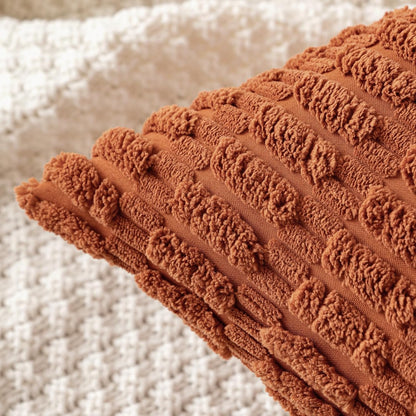 MIULEE Decorative Pillow Covers - Soft Dark Rust Corduroy | Pack of 2, 20x20 Inch, Boho Striped Design for Modern Farmhouse Decor