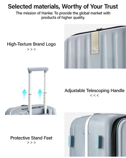 Hanke 26 Inch Large Checked Luggage PC Hard Shell Luggage Top Opening Travel Luggage Suitcases with Wheels for Woman Men.(Grey)