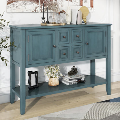 Merax Wood Farmhouse Buffet Table with Storage Shelf, 2 Drawers and Cabinets Buffet Coffee Bar Cabinet for Living Room Dinning Room Kitchen (Dark Blue)
