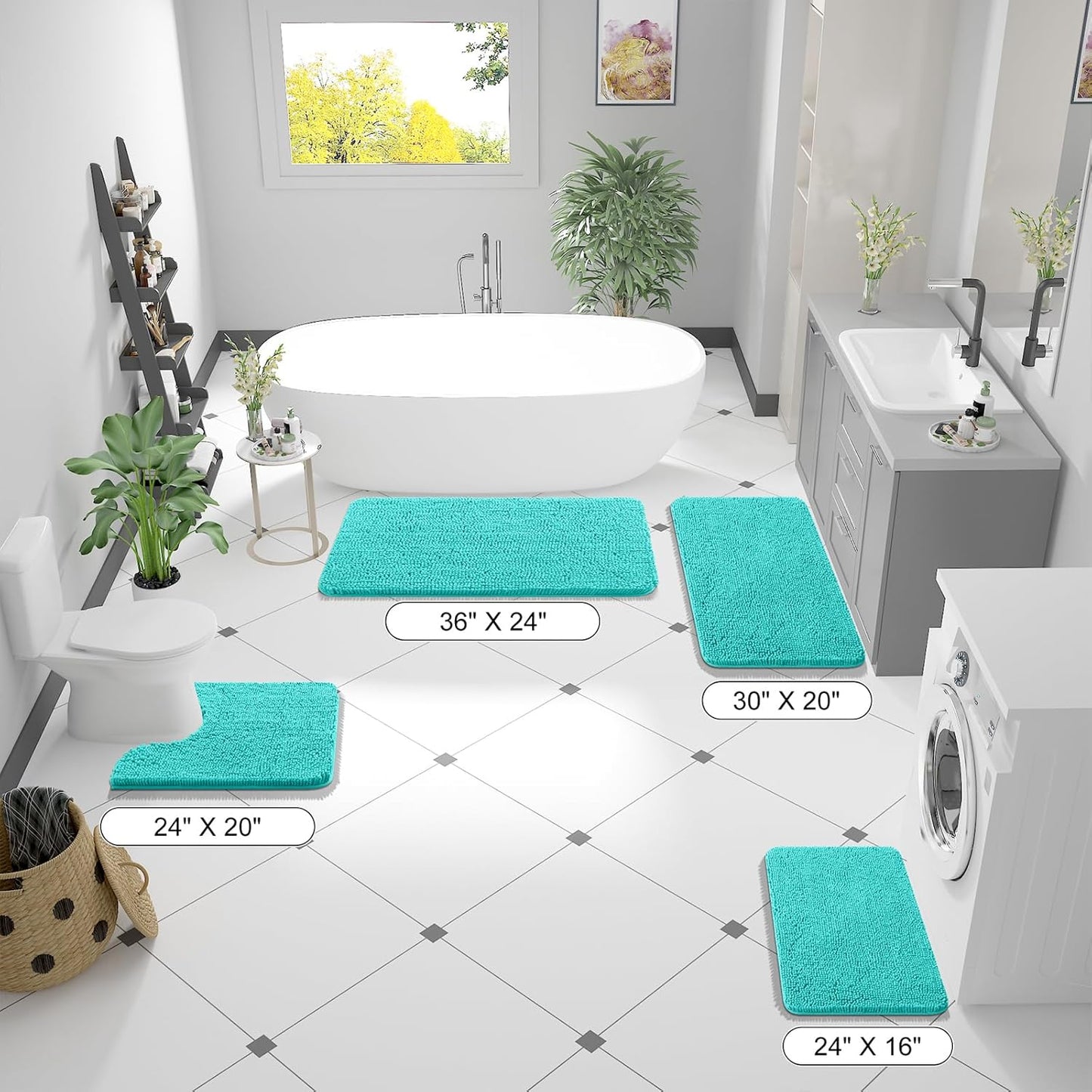 OLANLY Bathroom Runner Rugs - Extra Soft Chenille Bath Mats | Quick Dry, Machine Washable, 47x20, Teal