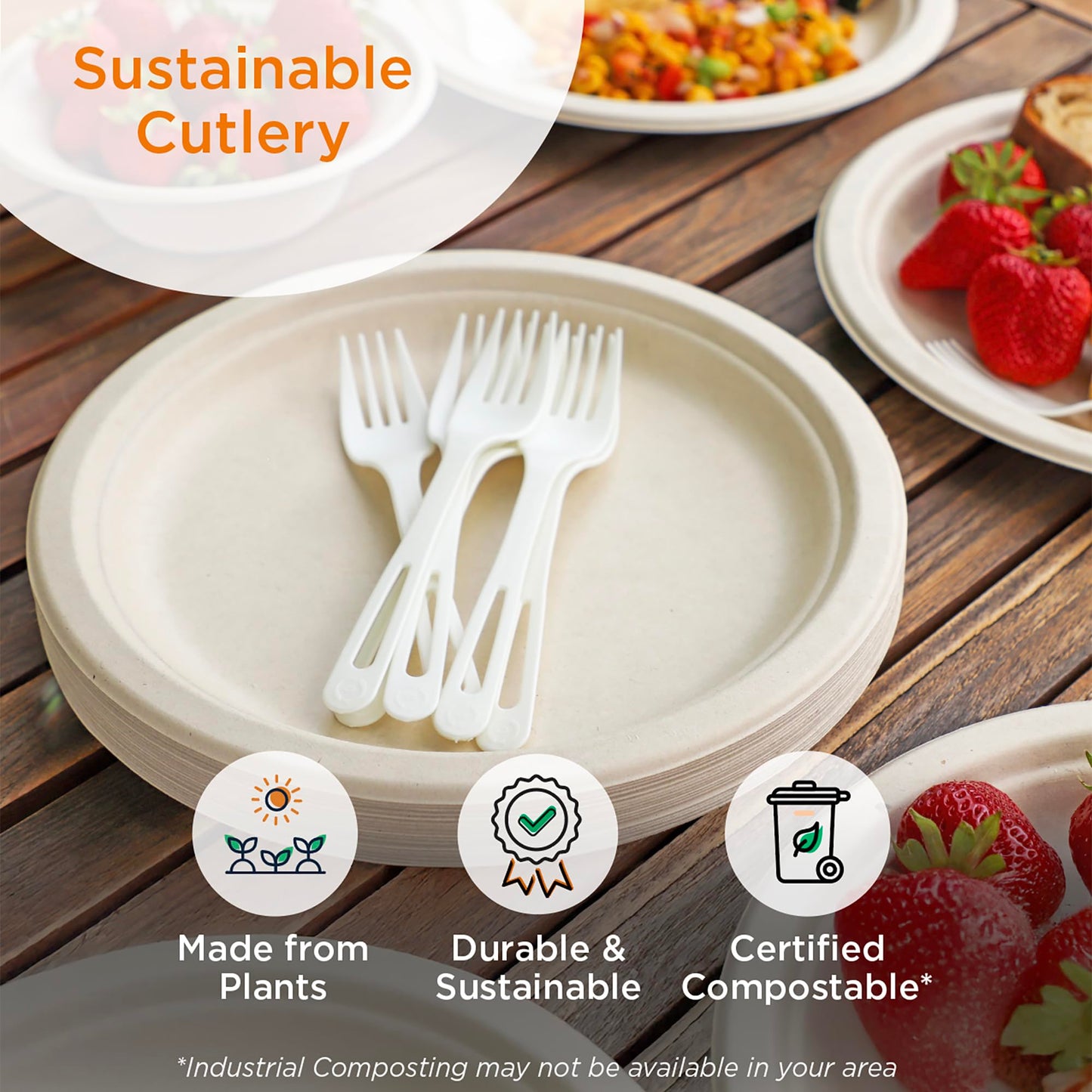 World Centric Compostable TPLA Assorted Cutlery, Wrapped with 6" Napkin (Pack of 250), Forks, Spoons and Knives, Made from Plants and Minerals, White Bioplastic Utensils, Strong, Heat Resistant