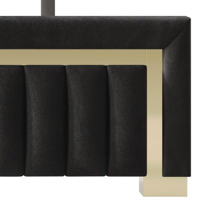 HOME DESIGN Olathe King Size Upholstered Panel Bed Frame, Vertical Channel Tufted Headboard with Gold Metal Accent, Velvet Fabric, Platform Design, Box Spring Required, Black