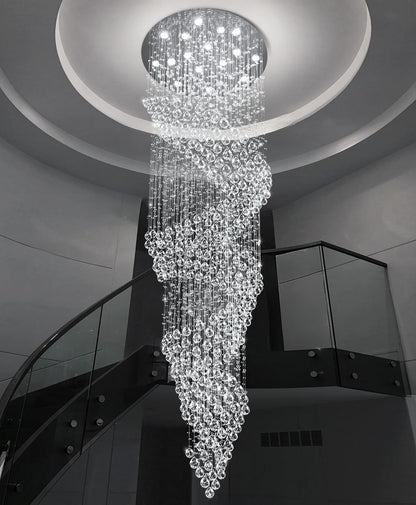 cenozo D40'' x H120'' Crystal Chandelier for Staircaes Glam Chandelier Large Raindrop Chandeliers LED Dimmable High Ceiling Light Fixtures for Hallway Foyer Silver