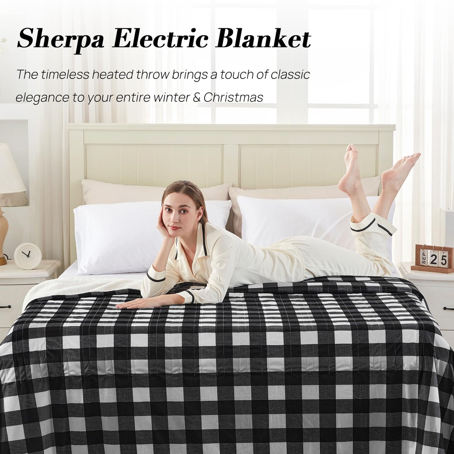 Westinghouse Heated Throw Blanket, Flower Jacquard Electric Blanket Throw with 6 Heating Levels and 2-10 Hours Auto-Off, Flannel to Sherpa Super Cozy Heated Blanket, Machine Washable (50" x 60" Beige)
