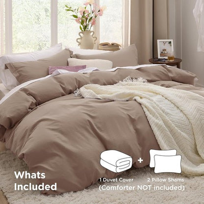 Bedsure Khaki Oversized Queen Duvet Cover Set - Ultra Soft Prewashed Cotton, 98x98 Inches with Zipper Closure & 2 Pillow Shams