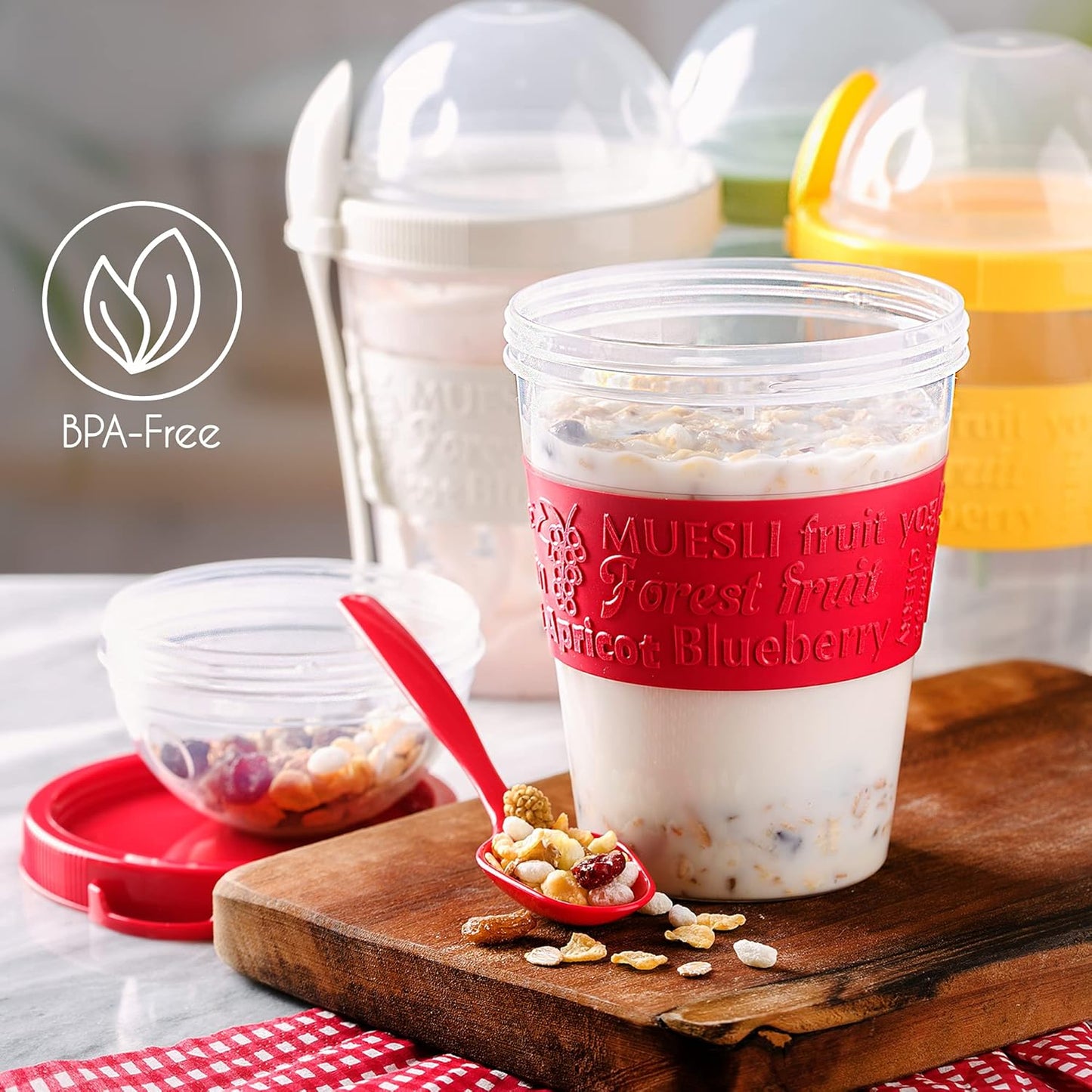 4 Pack 20 oz Set Crystalia On The Go Yogurt Parfait Cups with Lids & Spoons, BPA FREE Reusable Yogurt Containers, Take