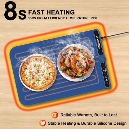 WarmMate Food Warming Mat，Electric Warming Tray with 9-Level Temperature Precision Control, 6H Timer,8s Full Surface Rapid Heating, Ideal for Buffets, Parties & Gatherings (Roll-Up Design，Dark Blue)