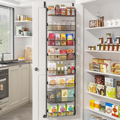MIAOLI Over The Door Pantry Organizers and Storage, 6-Tier Spice Rack, Home & Kitchen Storage Shelves for Cabinet, Large Capacity Hanging Seasoning Organizer, Laundry Room Organization, Black