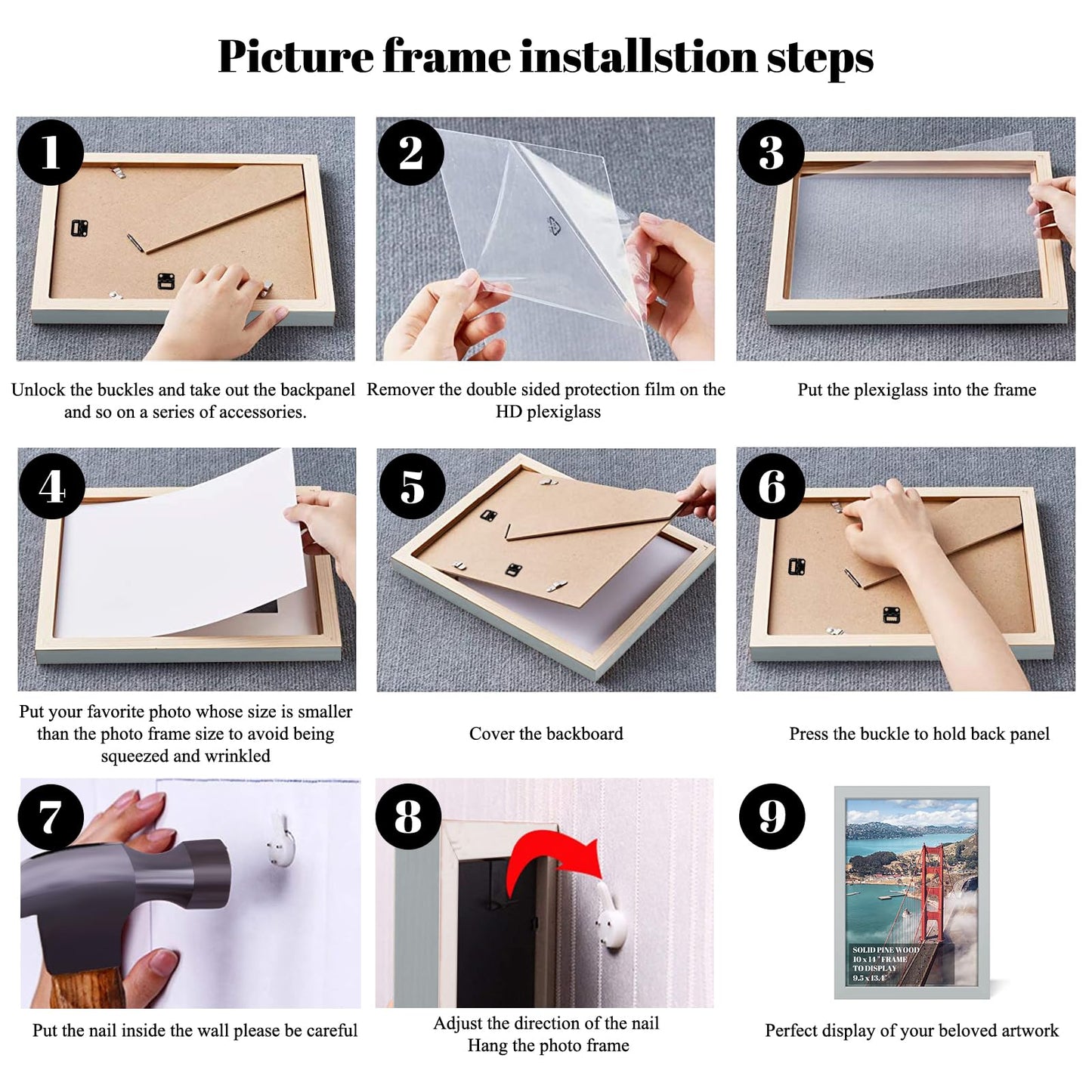10x14 inch Wood Picture Frames for Wall Hanging,Diamond Painting Frames Rectangle Baby Scan Picture Frame for Family Walls Decoration,Anniversary,Wedding,Christmas,Halloween,Shower,Certificate (Gray)