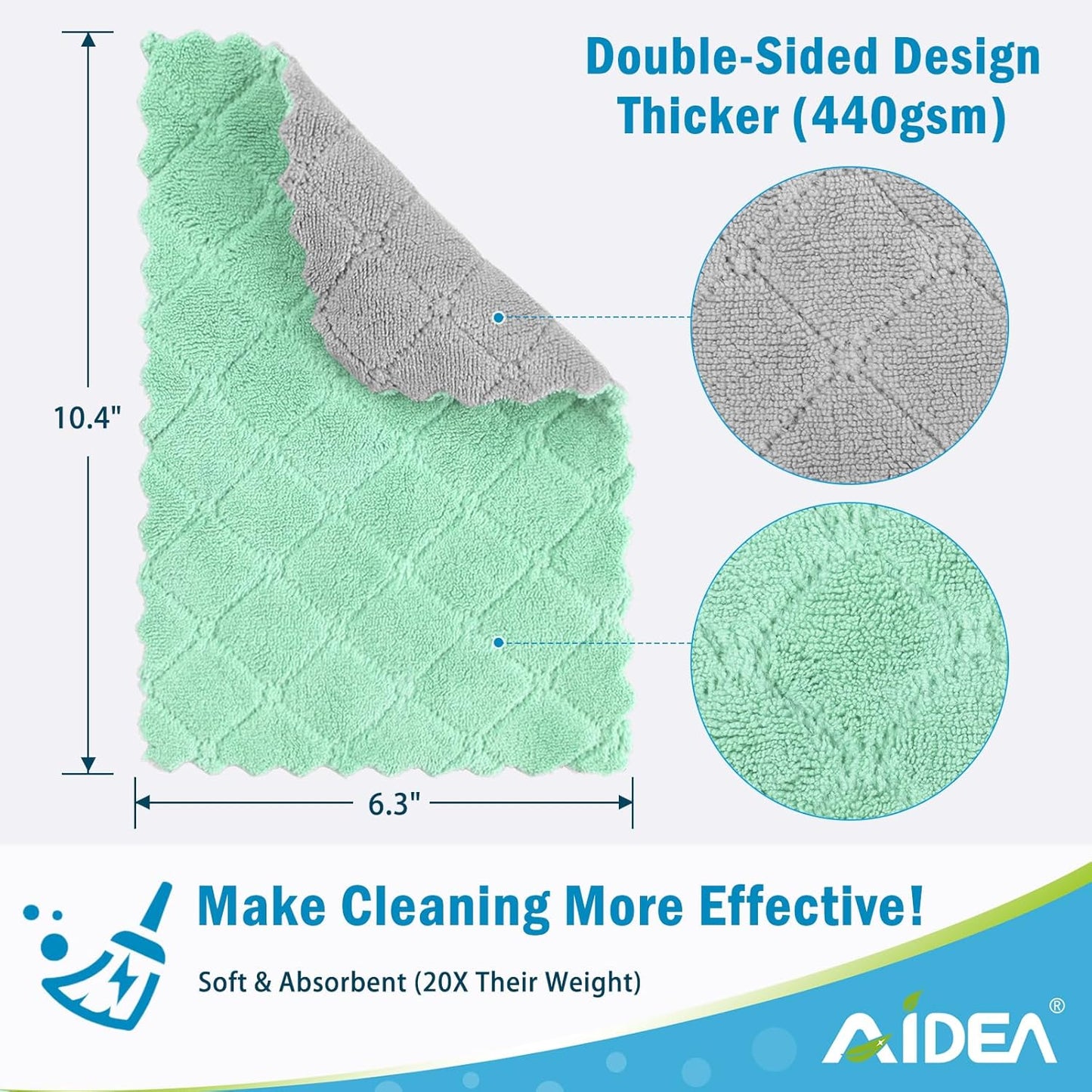 24 Pack 6.3" x10.4" AIDEA Kitchen Towels, Absorbent Coral Fleece Dish Towels, No Odor Reusable Dish Cloths, Microfiber