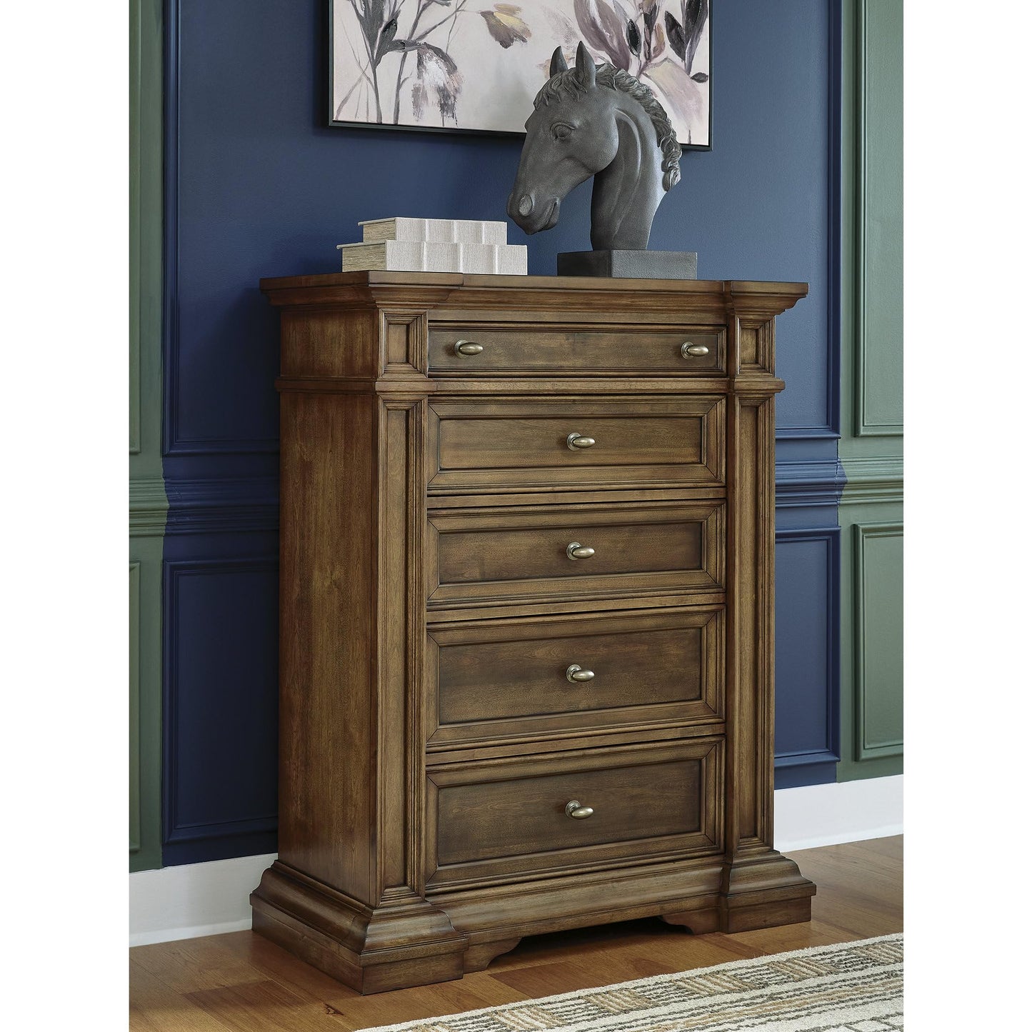 Signature Design by Ashley Thoridan Traditional 5-Drawer Chest with Safety Stop and Anti -Tipping, Dark Brown