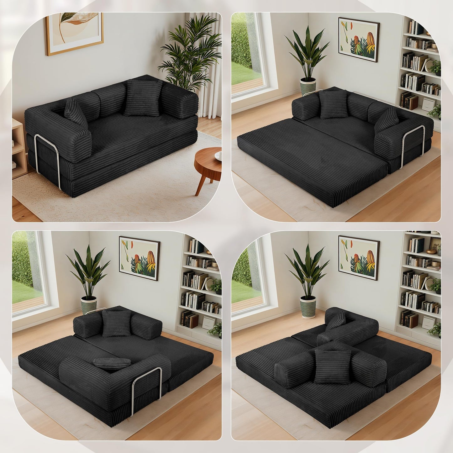 Eafurn 4-in-1 Convertible Folding Sofa Bed Boneless Loveseat Sofa in a Box - Foam Sleeper Couch with Fxied Frame, Modern Corduroy Upholstered Floor Couch & Fold Out Mattress