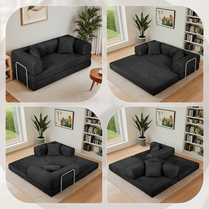 Eafurn 4-in-1 Convertible Folding Sofa Bed Boneless Loveseat Sofa in a Box - Foam Sleeper Couch with Fxied Frame, Modern Corduroy Upholstered Floor Couch & Fold Out Mattress