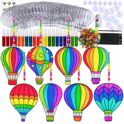 Winlyn 24 Sets Hot Air Balloon Suncatchers Decorations DIY Window Paint Art Craft Kits Rainbow Hot Air Balloon Painting Kit for Kids Classroom Activities Birthday Summer Camping Party Art Project