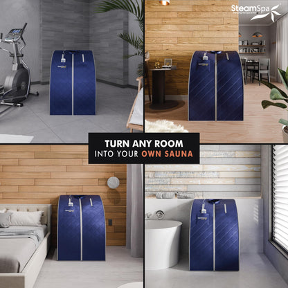 STEAMSPA Portable Steam Saunas for Home - Personal Sauna Steam Tent for Relaxation - Indoor Foldable Bathtube for Body Spa - Hand-Accessible Zippers, Remote Control Included (Blue)