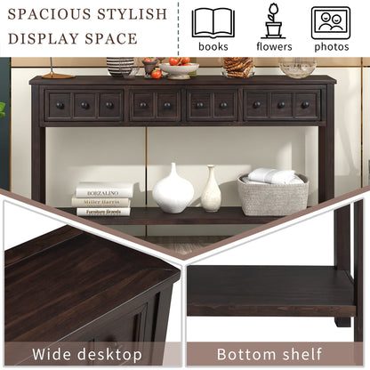 Merax Wood Farmhouse Entry Way Hallway Table with Drawers and Bottom Shelf Narrow Long Sideboard for Living Room (Espresso)