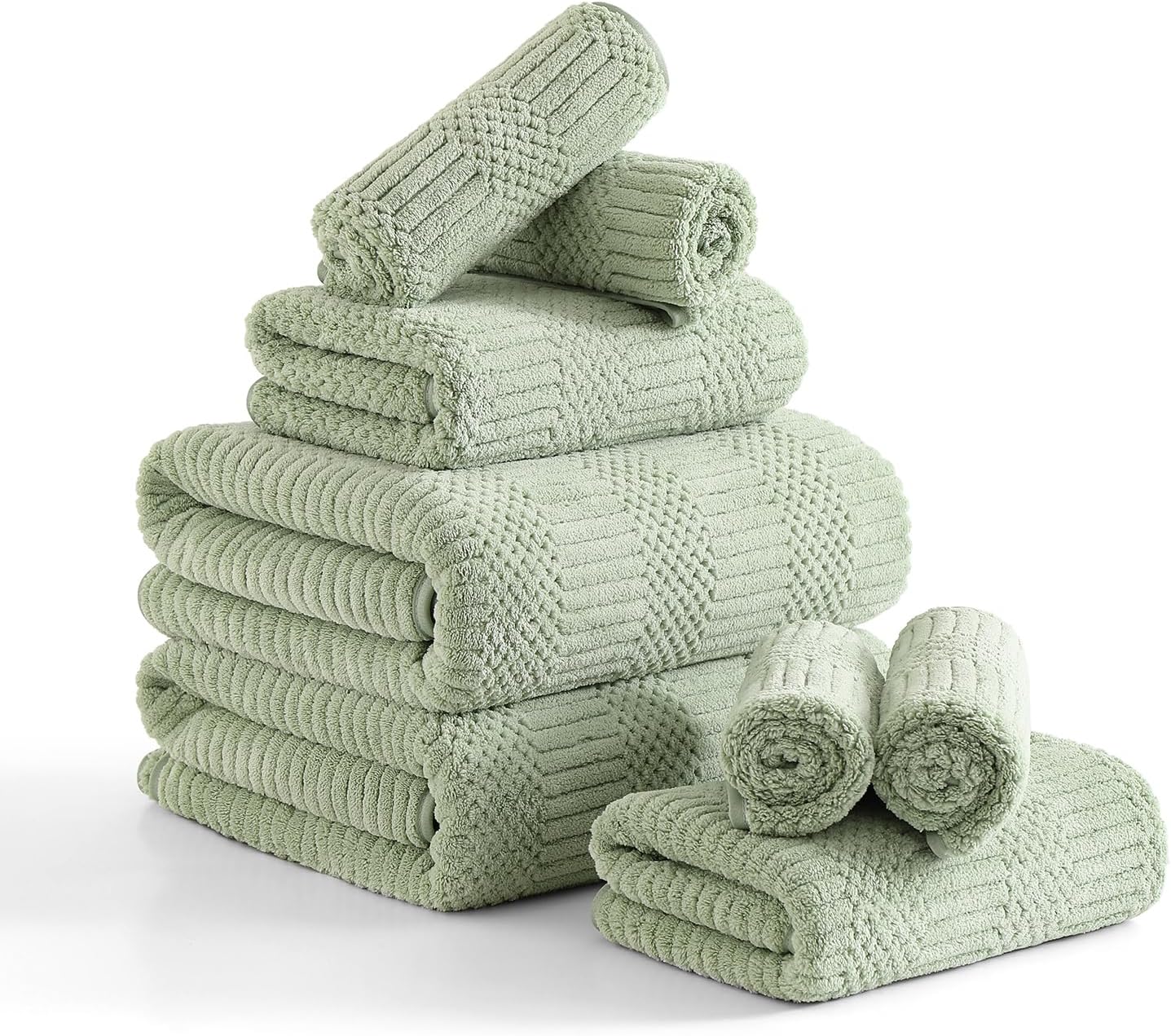 8-Piece Set,2 Sheet,2 4 Washcloths,600 Set,Highly Green Bath Towels Oversized Large Bath Towels Hand Towels and GSM