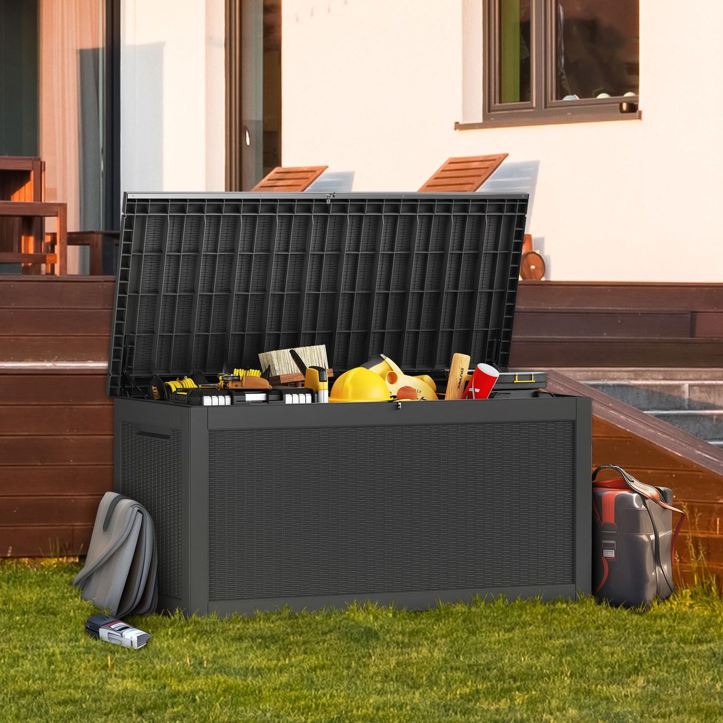 PatioZen 260 Gallon Resin Deck Box Outdoor Storage Box with Lockable Lid, Waterproof for Patio Cushions, Gardening Tools & Exercise Equipment