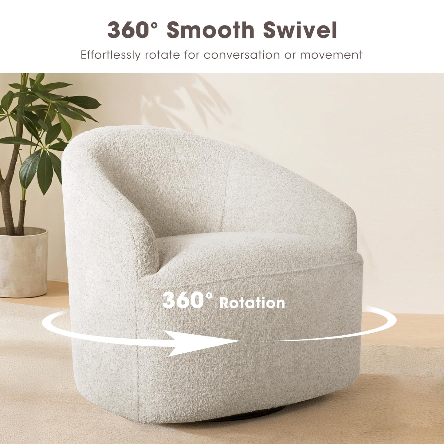Ink+Ivy Bonn Swivel Accent Chair Cozy Plush Boucle Upholstered Barrel Chair for Living Room, Modern Family Room Sofa Bedroom Lounge Furniture, 30" W Cream