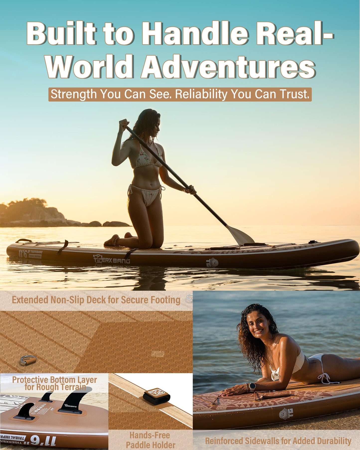 TIGERXBANG Inflatable Stand Up Paddle Board, 11'6" x 35" x 6", Tribal Spirit Design, SUP for 3 People, Perfect for Relaxation & Exploration