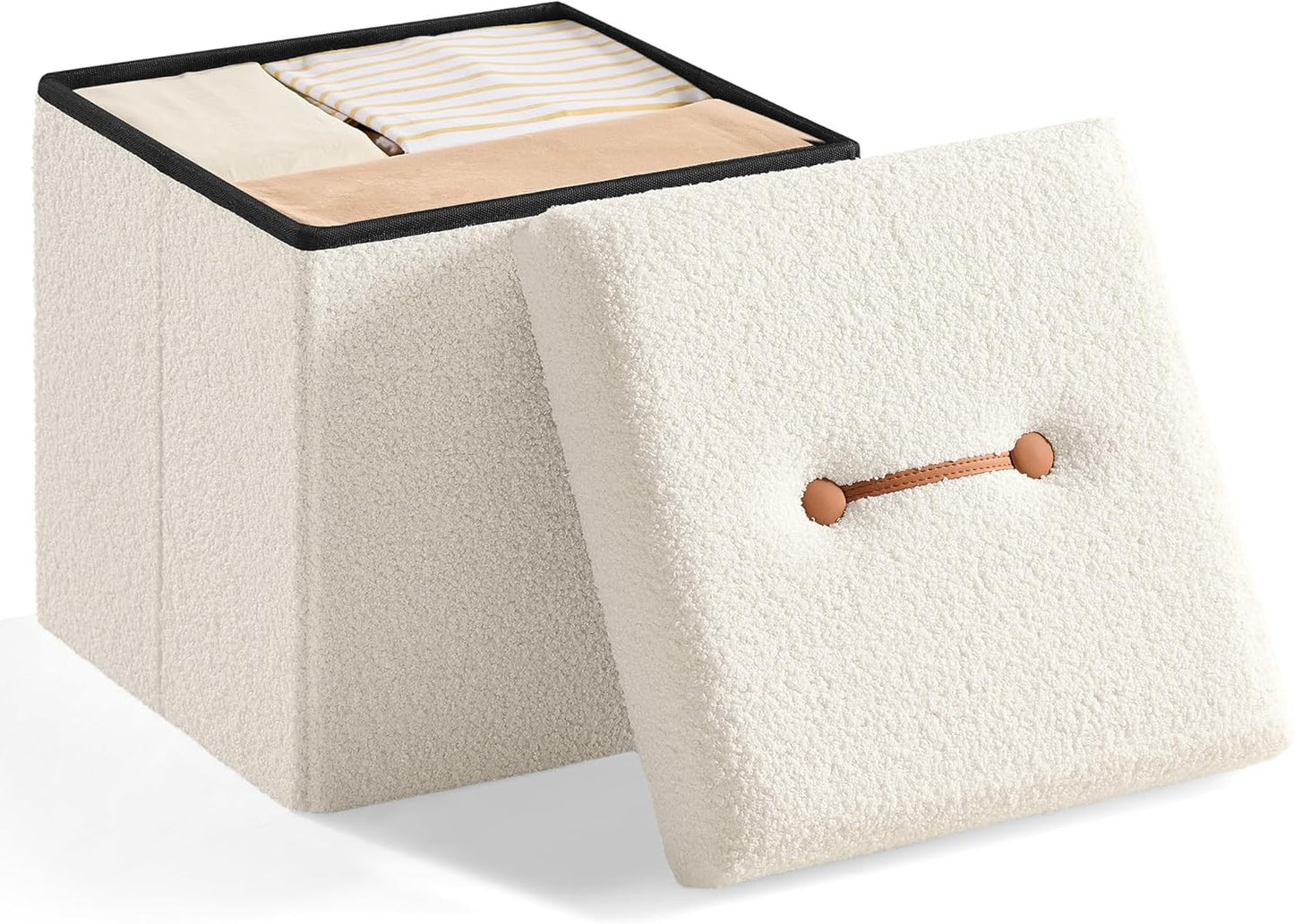 15 15 15 Inches, 660 lb, ULSF095W01 SONGMICS Small Folding Storage Ottoman, Foot Rest Stool, x x Ottoman with Storage