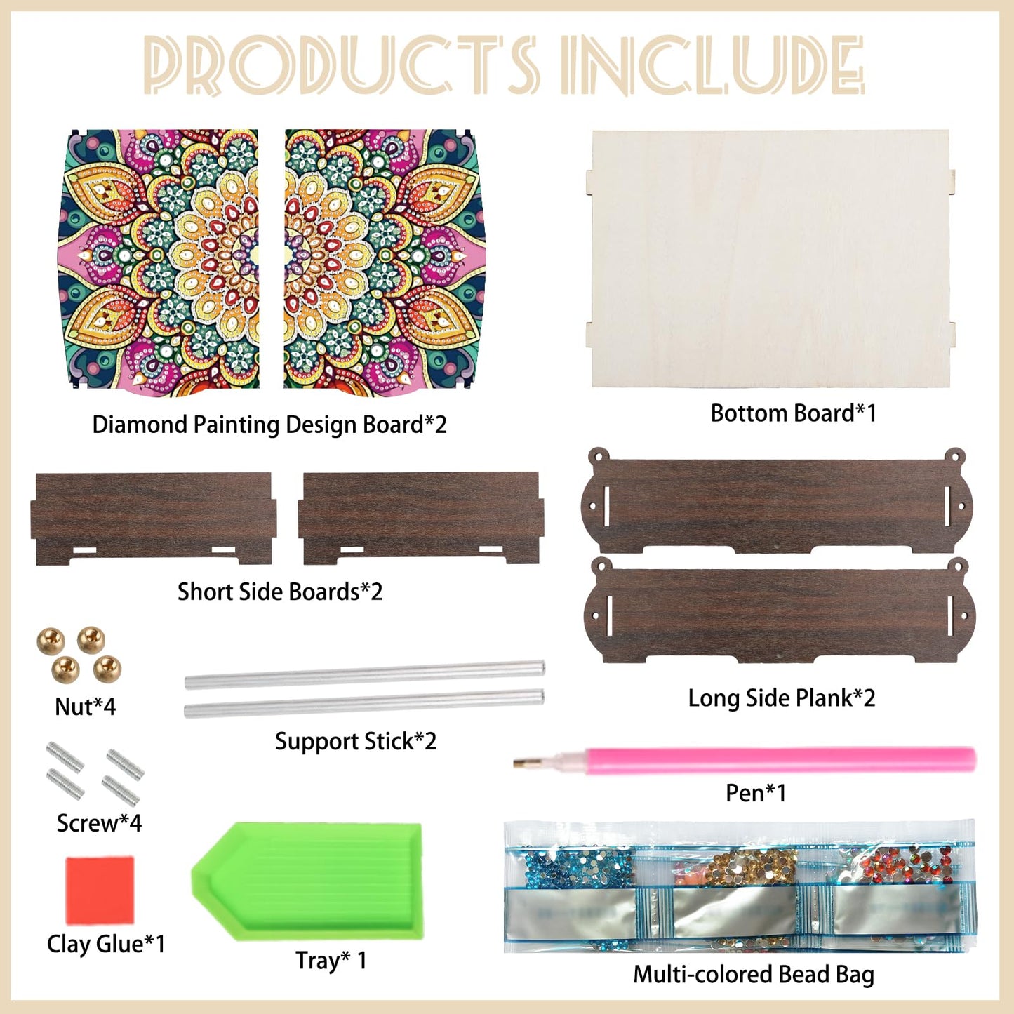 MVVMTOP Diamond Art Painting Kit Wooden Storage Box, Mandala Pattern DIY Special Shaped Diamond Flip Cover Wooden Money Box, Handmade Art Desktop Decorations Birthday Gifts for Friends