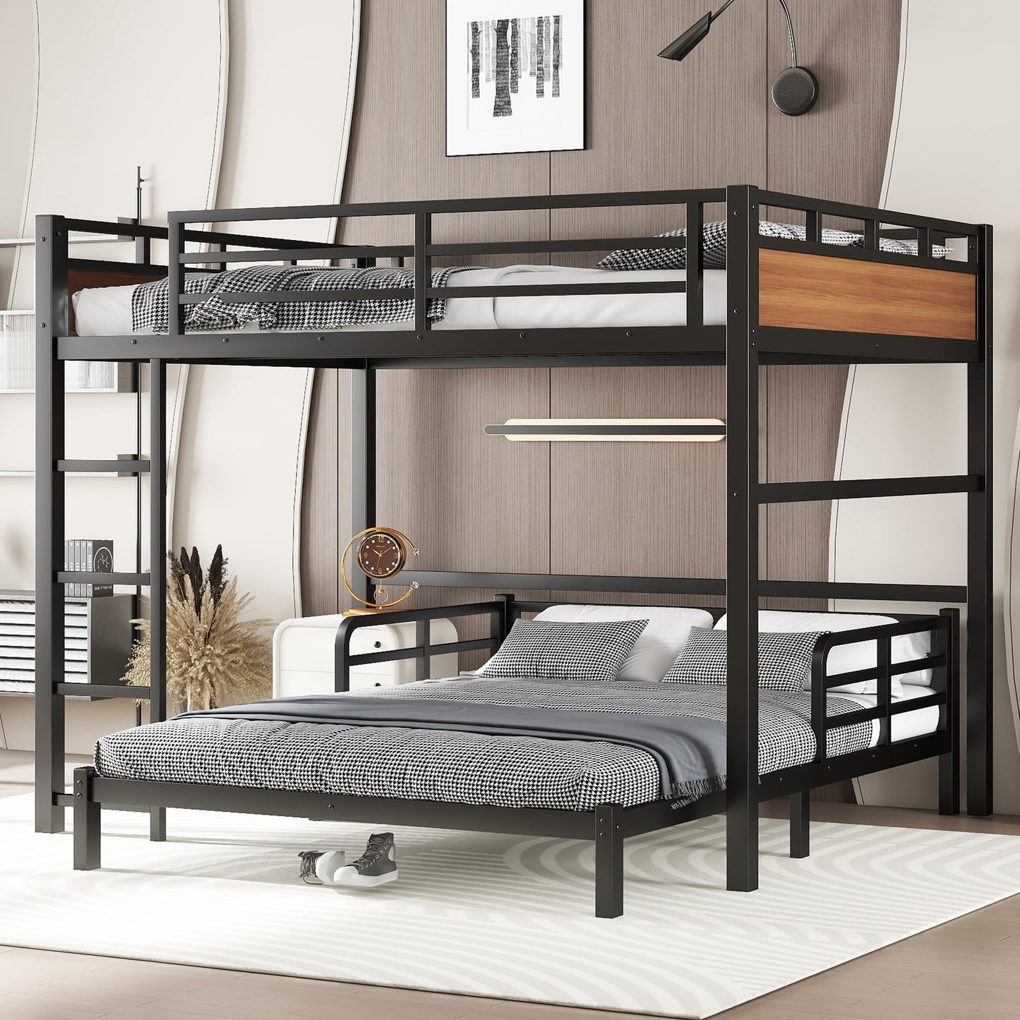 Bellemave Queen Over Queen Bunk Bed, Separable Bunk Beds for Kids & Adults, Converts to Loft Bed and Platform Bed, Heavy Duty Metal Bunkbed with Guardrails, No Box Spring Needed, Walnut
